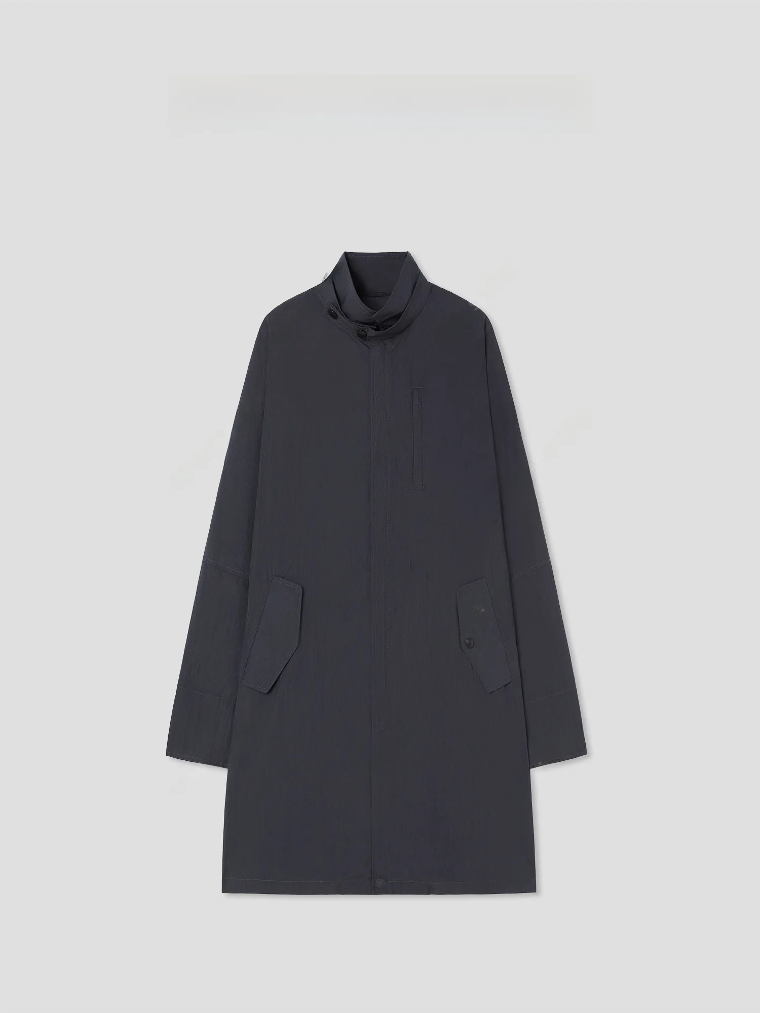 

Romi Studio High Collar Long Sve Cotton Woolen Windbreaker Batwing Sve High Branch Cotton Pleated Long Coat RWCSW03