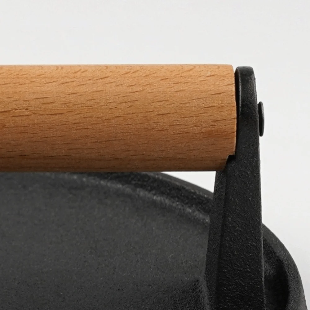 

Cast Iron Meat Press Board Flat Top Wooden Handle Steak Burger Press Heavy-Duty Round Rectangular Grill Hamburger Grinder