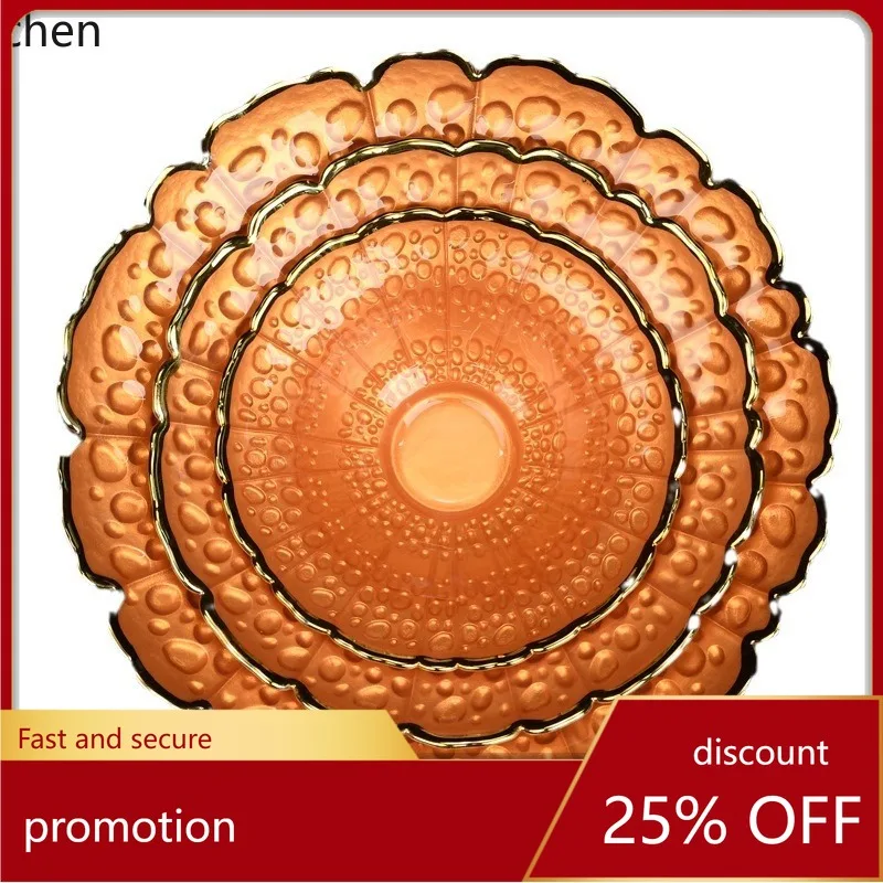 HXL Sunset Gold Rim Glass Plate Tray Dessert Sashimi Plate
