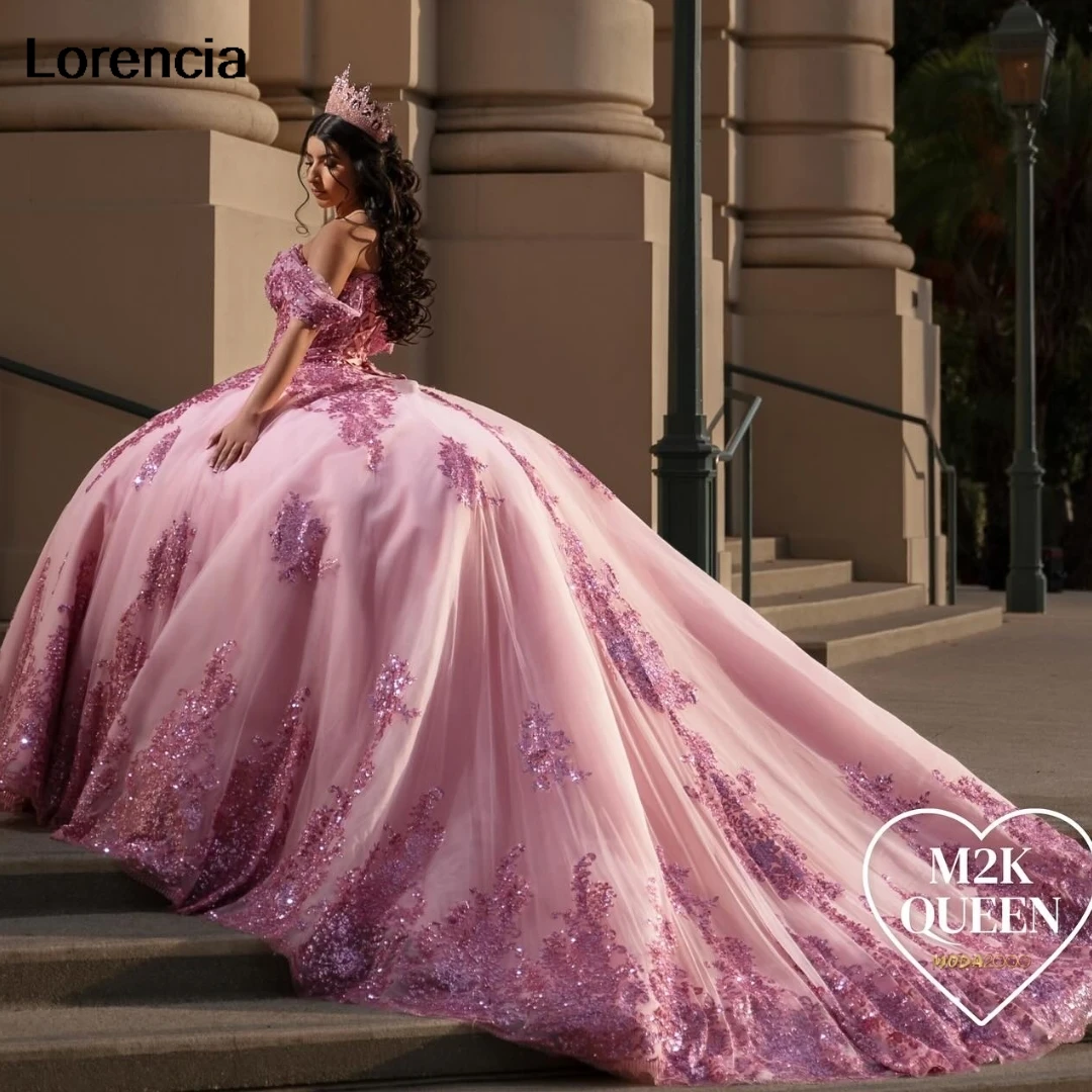 Personalizado brilhante mexicano rosa quinceanera vestido 2024 vestido de baile renda lantejoulas apliques miçangas doce 16 vestidos de 15 anos yqd903