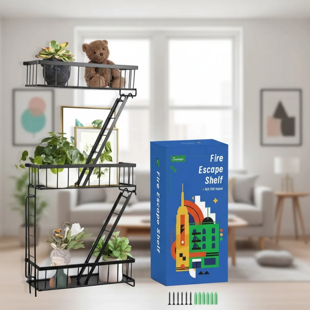 رف حائط معدني من 3 طبقات - مساحة تخزين عائمة مزخرفة لغرفة النوم، شاشة مكتب مع دعم عالي التحمل #1