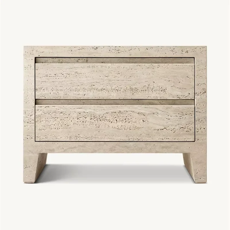 Sassanid OEM African Tribal Design Italian Classico Travertine Bedroom Collection Wyeth Travertine Closed Nightstand