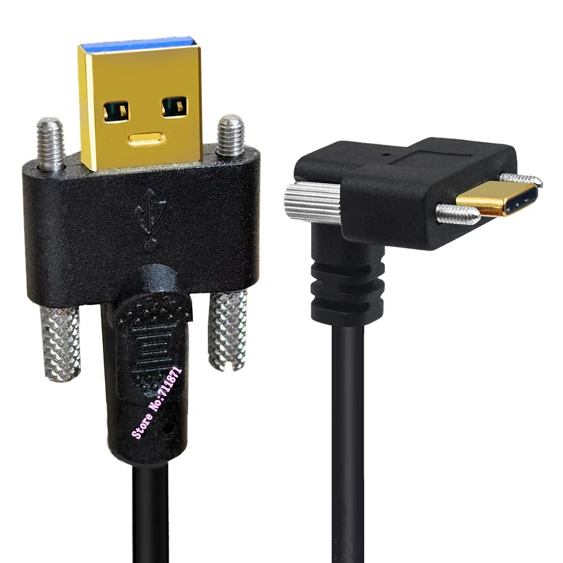 Cotovelo reto de ângulo reto com parafusos usb3.0 macho para usb tipo-c macho cabo de carregamento de dados para câmera industrial usb 3.0 tipo c