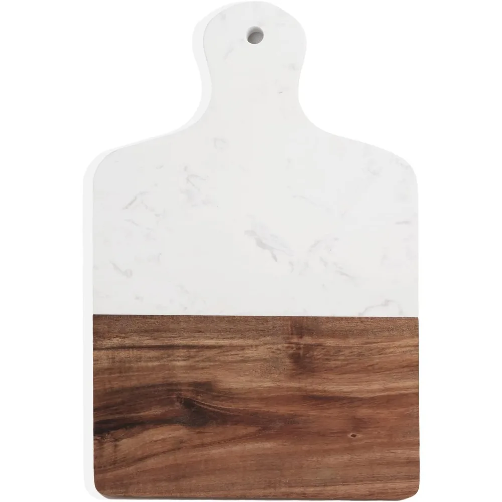 

Cutting Board with Marble and Natural Wood,Serving Board for Steak Fruits with Handle,Chopping Board for Bread as Serving Trays