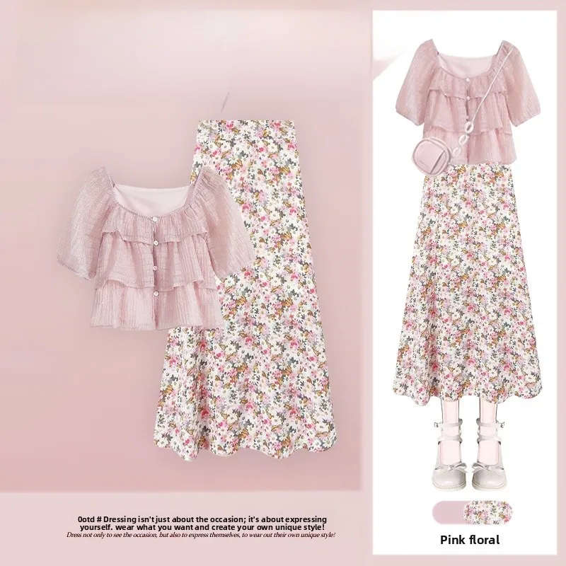 

Летняя юбка длиной до пола с цветочным принтом и ортообразный топ, женский модный комплект, одежда больших размеров, скрывающая похудение