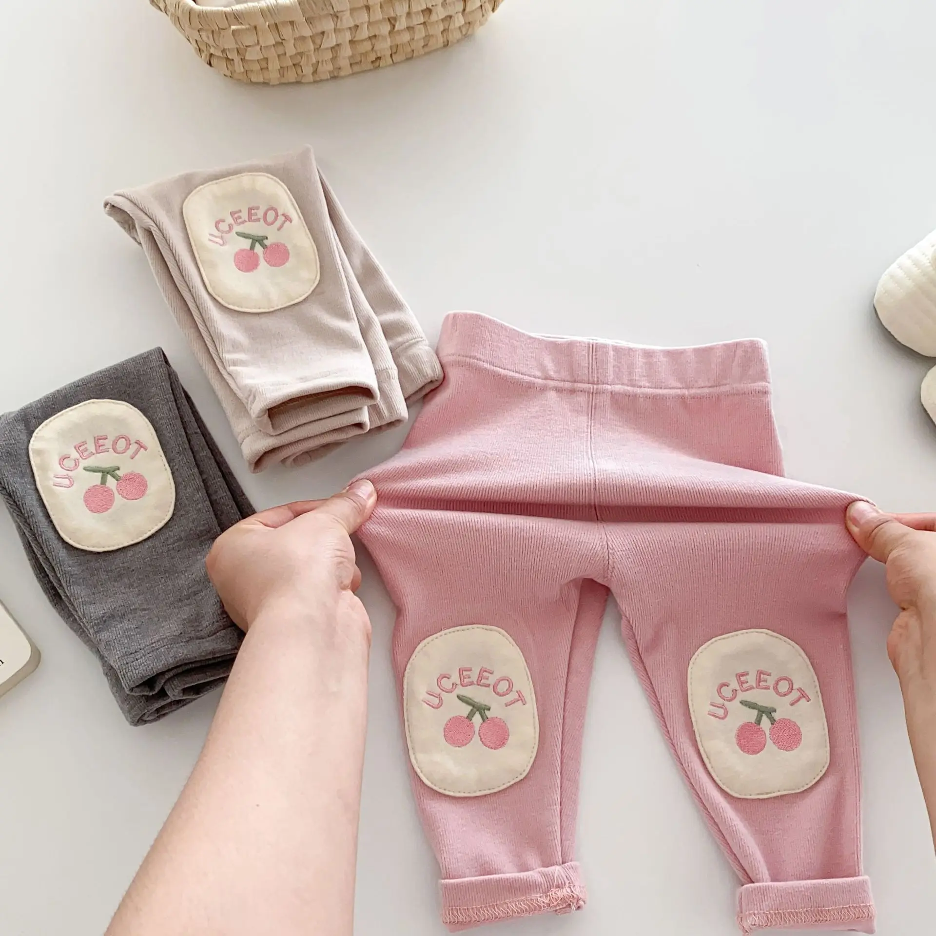 Girls' Patch Casual Pants 0-5 Years Old Autumn Korean Children's Clothing Baby Cute Cherry Pants
