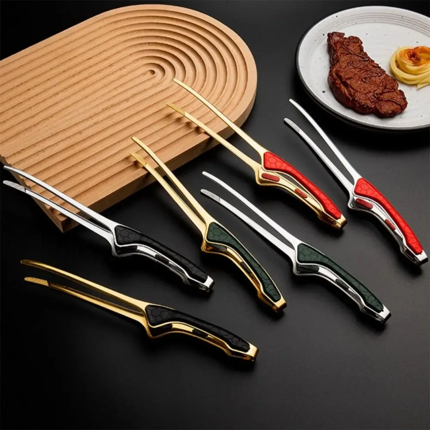 Non-Stick Stainless Steel Barbecue Tongs Anti-scald Anti-slip Steak Tongs Non-Slip Grip Kitchen Tongs for Cooking image 5