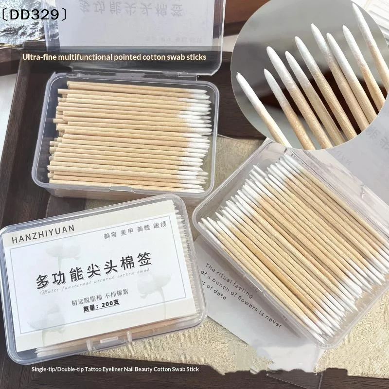 200Pcs Manicure Tools Nails Wooden Tip Cotton Stick Buds Disposable Ultra-Detail Corrector Nail Polish Remover  Sticks〔DD329〕