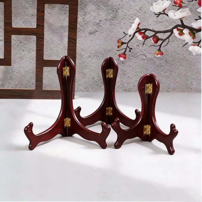 1pc Vintage Wooden Dish Display Rack Curved Design Handmade Foldable Easel Plate Tea Cake  Stand Kitchen Home Storage Rack view 5