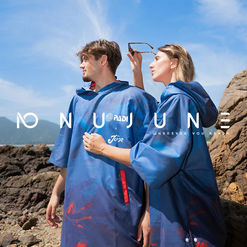 NuJune X PADI Limited Edition Diving Towel for Men and Women, Quick-Drying Surf Poncho, Absorbent Beach Tow