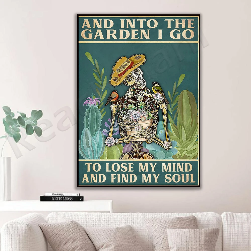 Into the Garden, I'm Going Crazy, Finding My Soul Poster, Gardening Vintage Poster, Funny Skull Poster, Plant Lover Poster