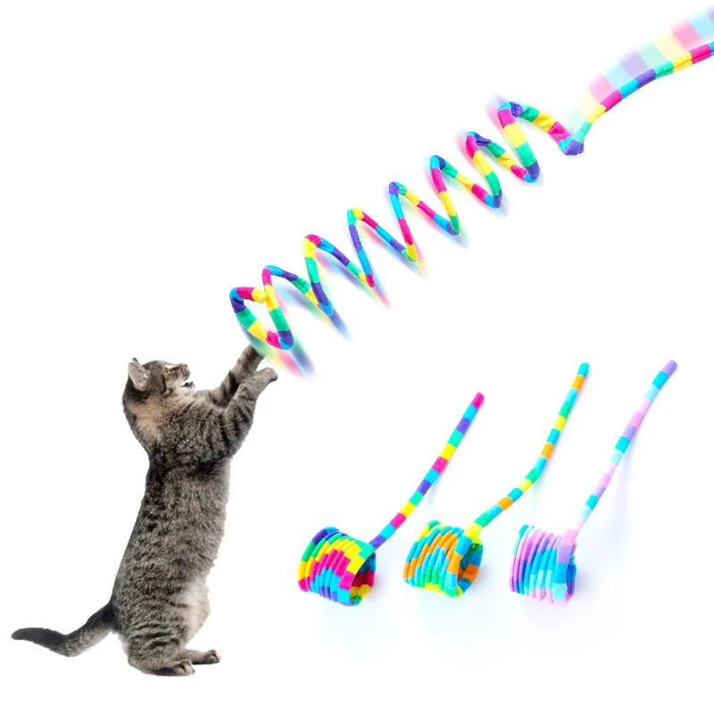 

Pet Supplies Rainbow Stripe Telescopic Spring with Tail Cat Toys Including Cat Grass Interactive Fun Playing Cat Toys