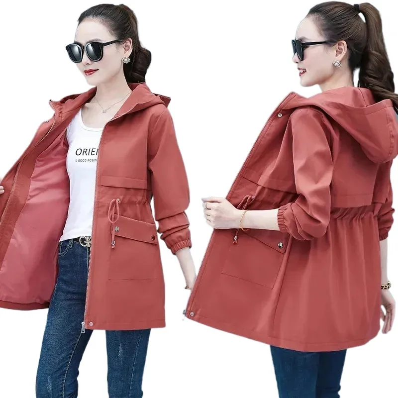 2024 New Spring Autumn Women Jackets Hooded Windbreaker Basic Coat Long Coats Lightweight Outerwear Famale Cardigan Clothing