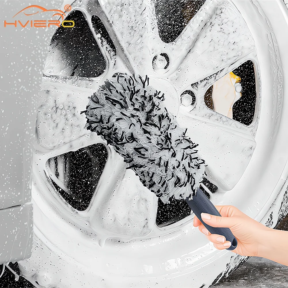 

1X Wheel Hub Cleaner Microfiber Long Handle Deep Beauty Bright Car Wash Products Tire Paint Brush Professional Maintenance Tools