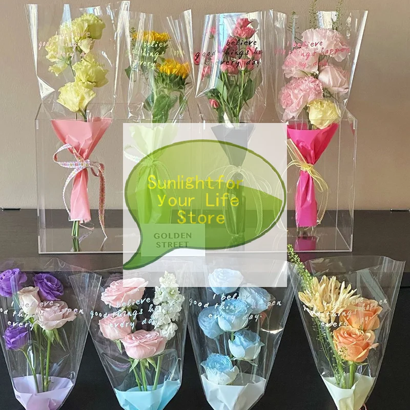 HOT!10-count Clear Cellophane Single Rose Sleeves, Ideal for Valentines Floral Bouquet Wrapping