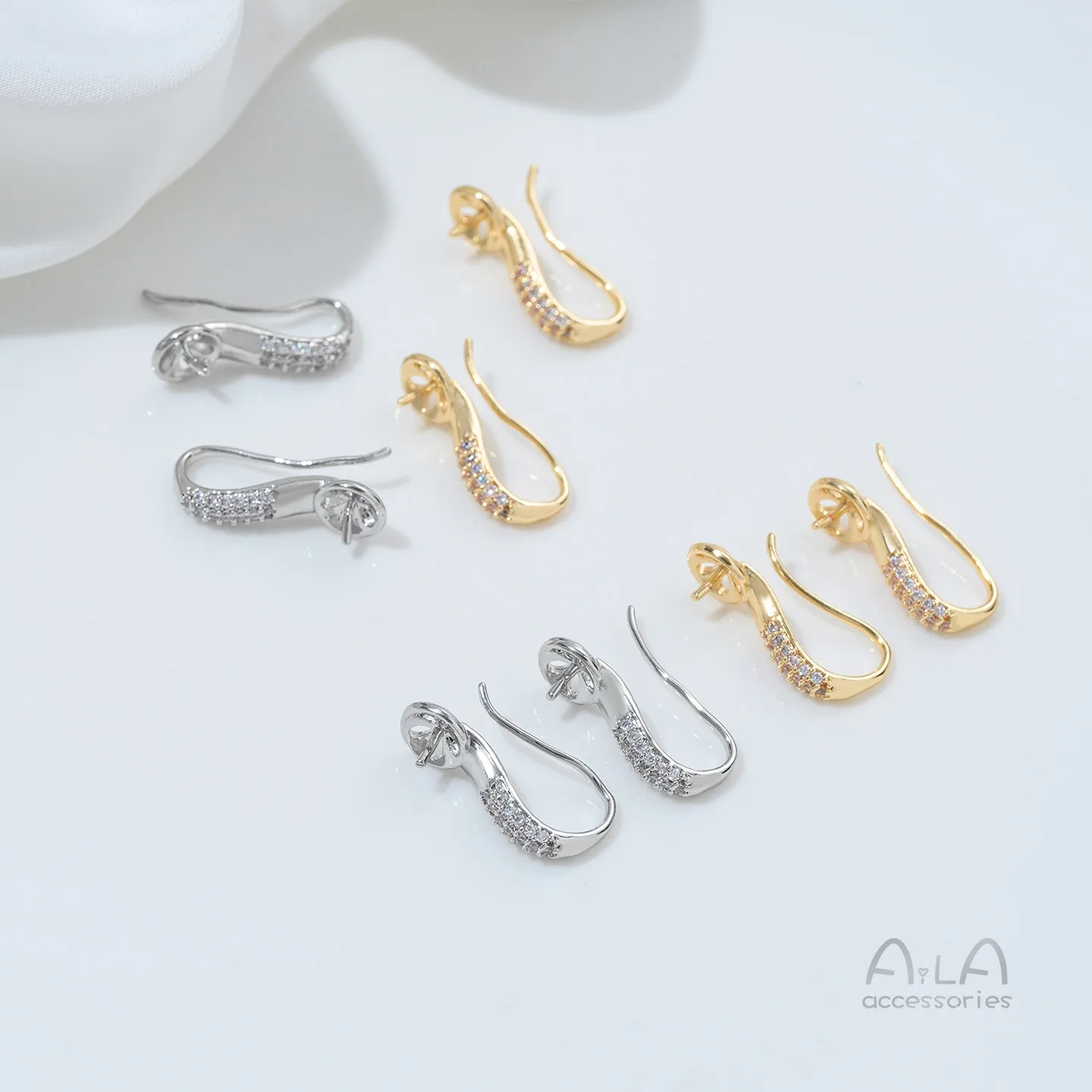Copper Plated 14K Gold Zirconium Spoon Ear Hook Half Hole Bead Holder High Heels Earrings Handmade DIY Accessories Material