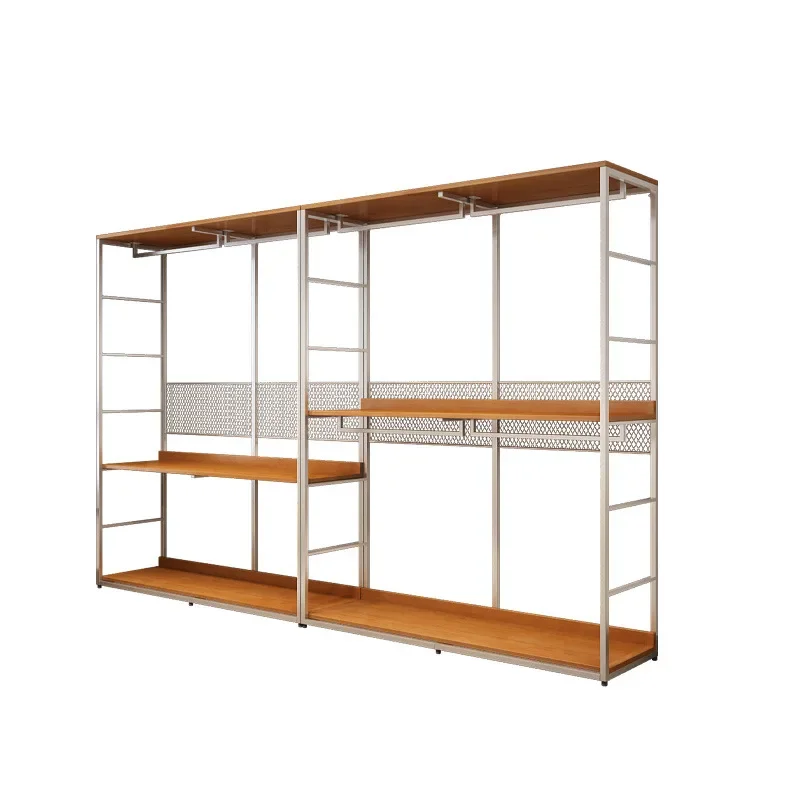 Bedroom household solid wood steel frame hanging clothes structure open cloakroom