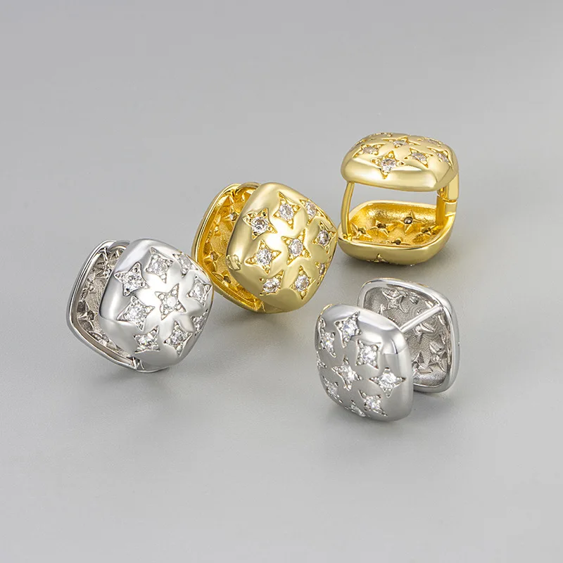 Light Luxury Square Zircon star Earrings For Women Gifts Simply Design Ear Accessories Hot Sale