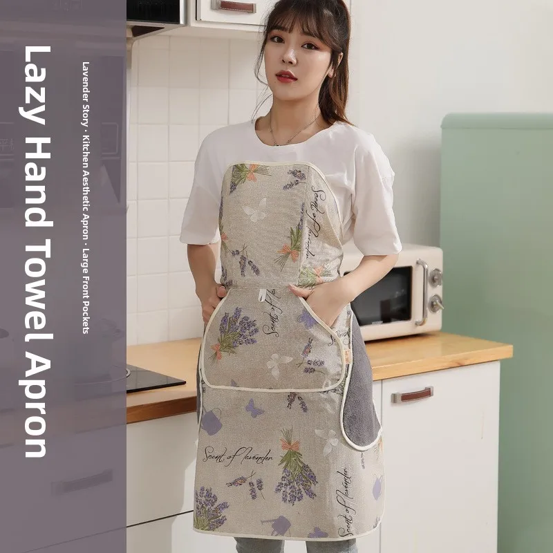 No-Tie Kitchen Apron Waterproof Oil-Resistant Hand-Wipeable Waist-On Design Fashionable Unisex Polyester Apron for Cooking