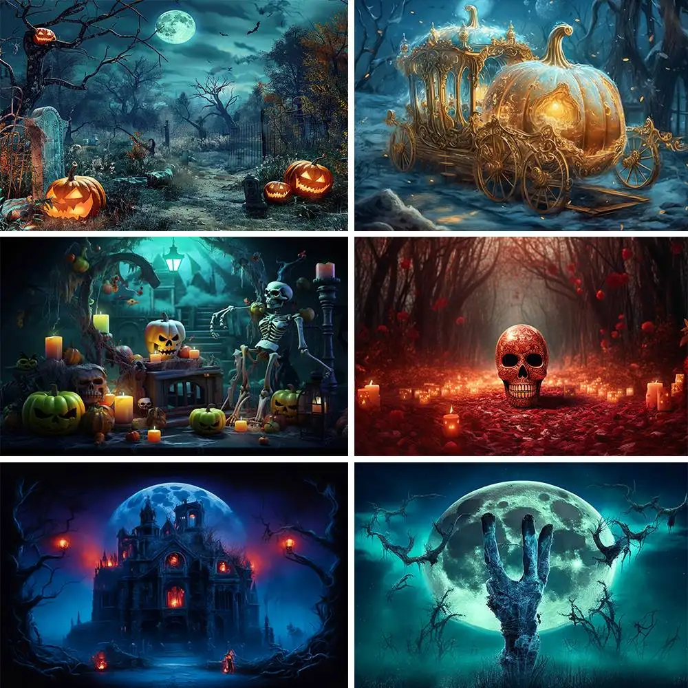 

Bonvvie Halloween Horror Forest Photography Backdrop Skull Ghost Graveyard Pumpkin Lantern Background Kids Portrait Party Decor