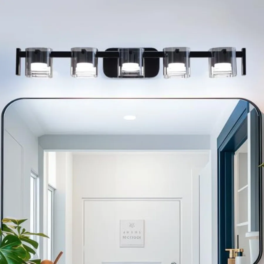 33.4" Modern Black Bathroom Vanity Light 5 Light Bathroom Light fixtures Cordless LED Vanity Light 3000K/4000K/6000K Adjustable