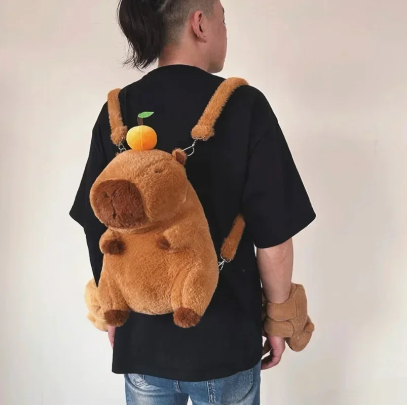 Kawaii Capybara Plush Backpack Capybara Plush Toy Plushie Doll Fur Bag Children's Bag Shoulder Bag Knapsack Bags Birthday Gifts