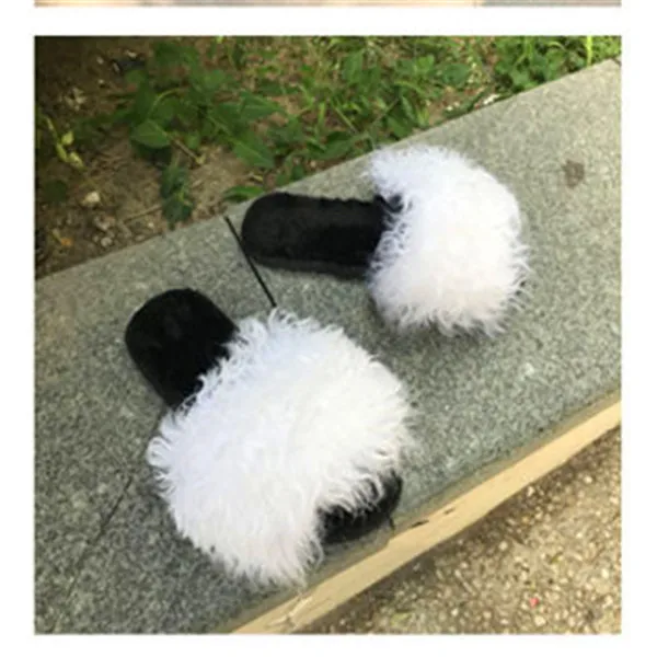 

Slippers Women's 2022 New Sheep Curly Ladies Slippers Fur Hairy Flat Bottom Drag Anti-Slip Home Slippers