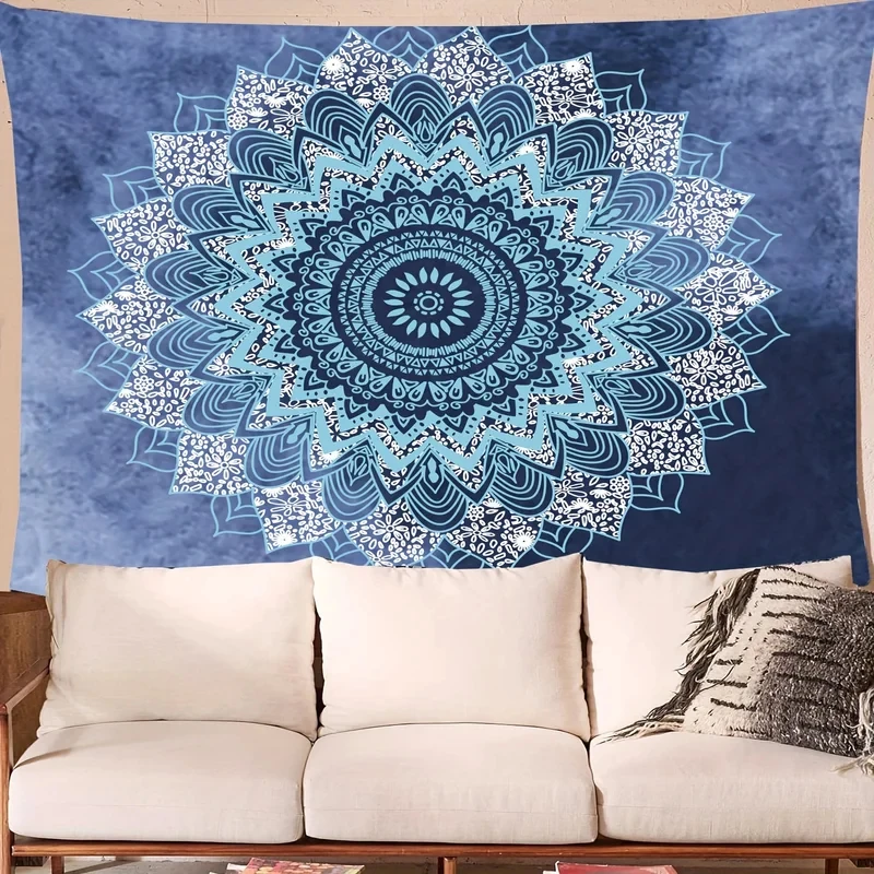 VIKAMA Blue Boho Mandala Tapestry, Floral Print Wall Hanging for Bedroom, Dorm, Living Room & Bohemian Home Decor