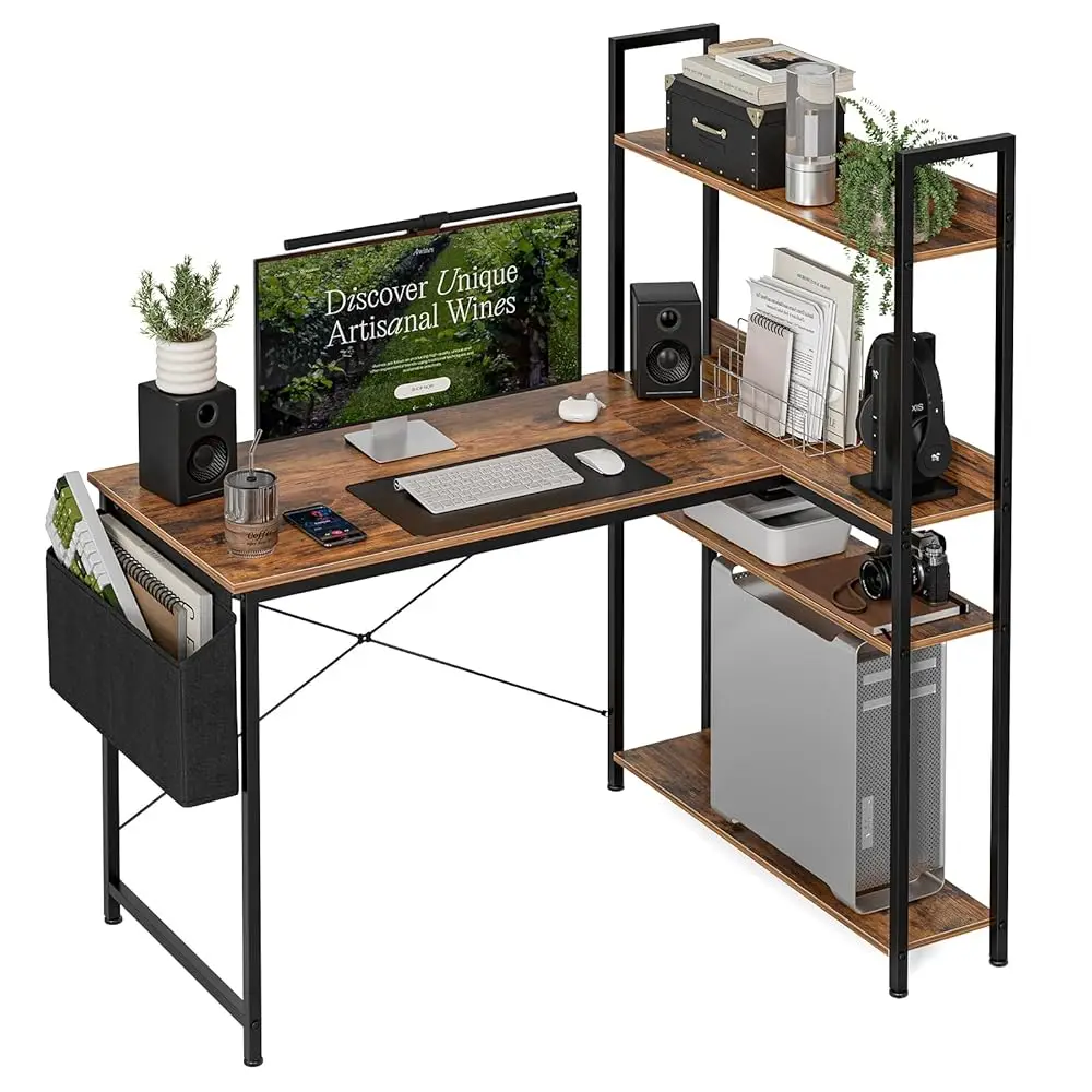 

40 H L Shaped Computer Desk With Reversible Storage Shelves, Home Office Corner Desk Study Writing Table With Hutch, Study,