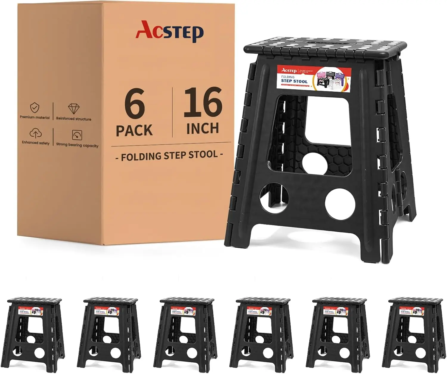 Packs Folding Step Stool 16 Inch Stool Heavy Duty Plastic Foldable Step Stools for Adults and Kids, Stepping Stool with Handle,