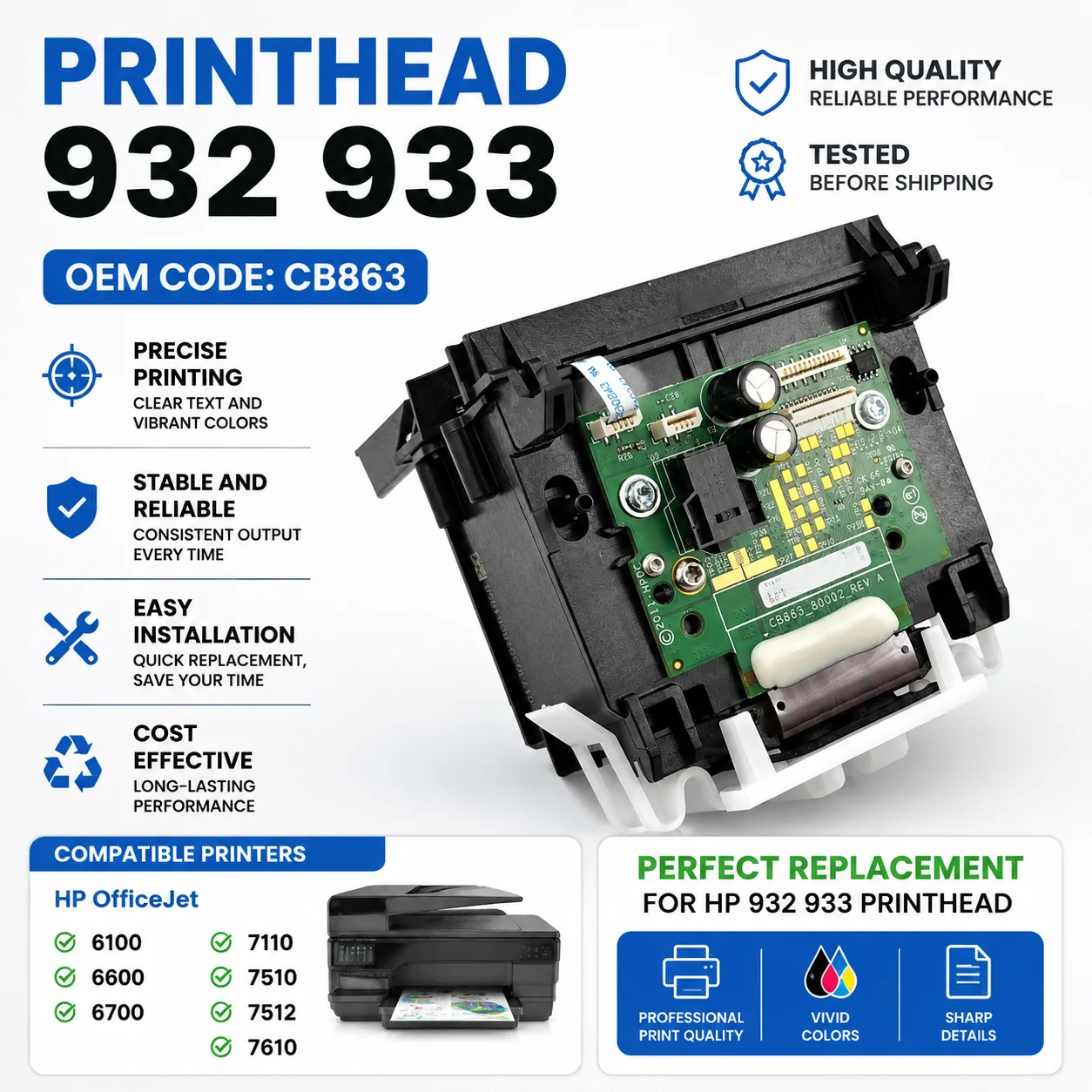 Cabeça de Impressão Original HP 932 933 932XL 933XL para Impressoras HP 6100 6600 6700 7110 7510 7512 7610 7612