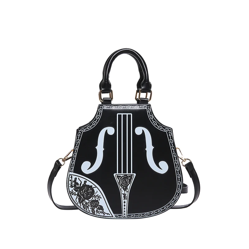 Funny Guitar Shape Women Handbag Girls Halloween Cosplay Leather Crossbody Bag Unique Small Shoulder Tote Purse Top Handle Bag