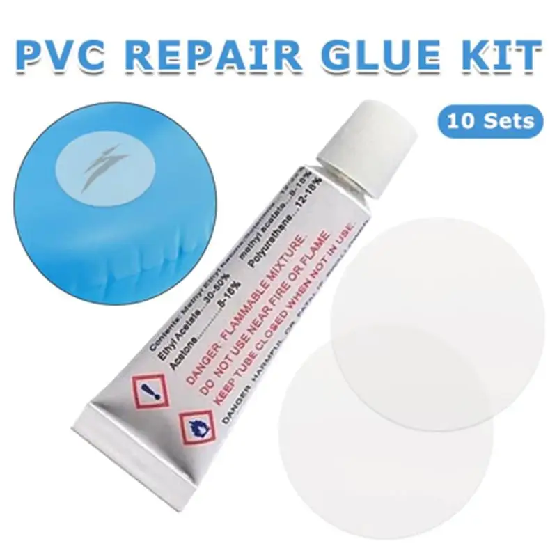 Inflatable Repair Kit 10 Set PVC Patches Glue for Air Mattress Air Bed Boat Sofa Inflating Repair Tools - Durable & Waterproof