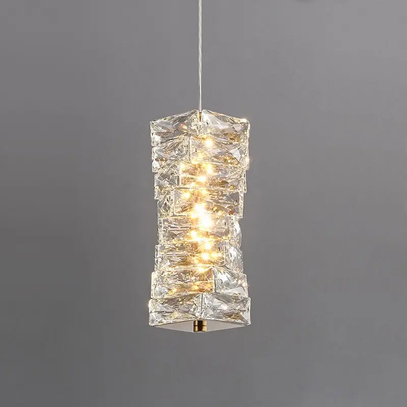 Rear light luxury crystal lamp bedroom bedside small pendant light simple single head aisle designer bar hanging line lamp