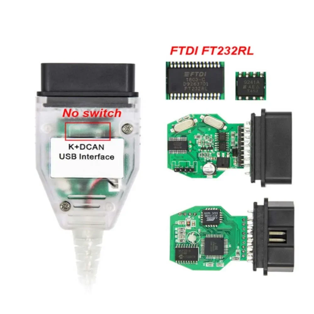 For BMW K+DCAN FTDI FT232RL with Switch K DCAN K CAN OBD 2 OBD2 For BMW Car Diagnostic Auto Tools K-line K line Cable wifh 20Pin