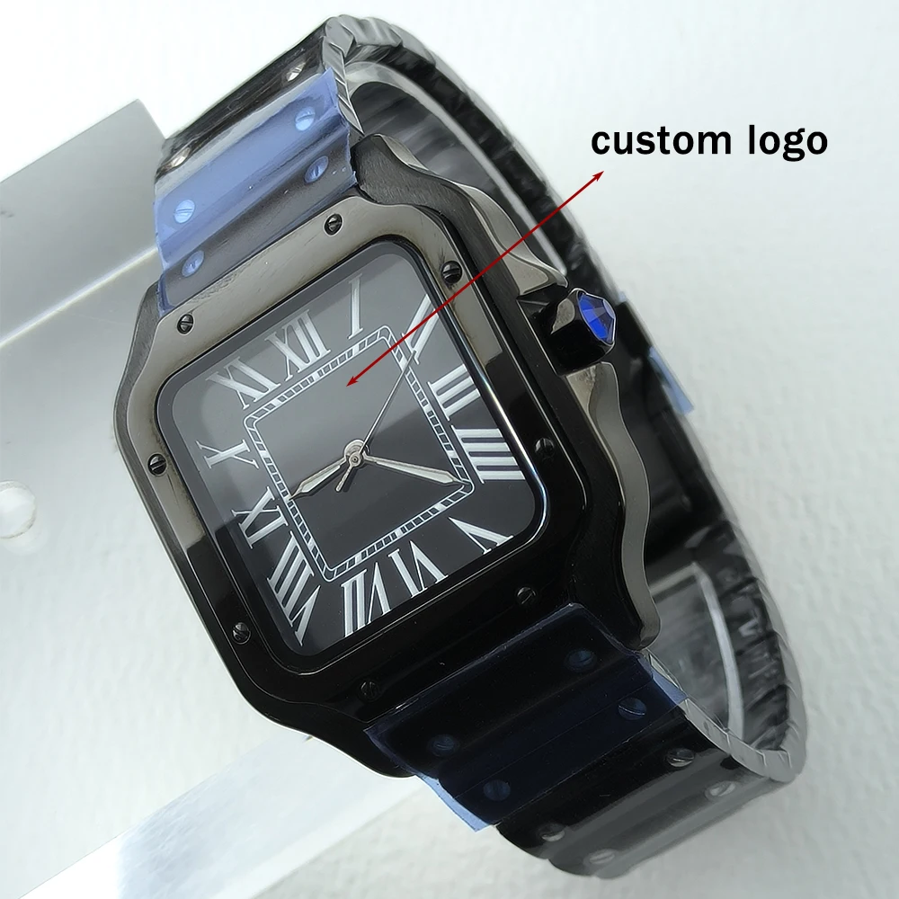 Men's Watch NH35 Stainless Steel Watch 38mm Hardlex Glass Black Watch Custom LOGO Suitable for NH35 Movement Watch