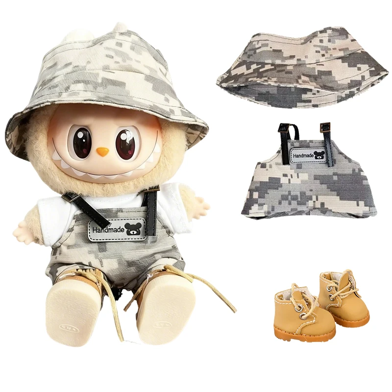 

Модный камуфляжный комплект одежды для куклы Лабубу 15-17 см: крутые комбинезоны, брюки, обувь, наряд, аксессуары для кукольного домика