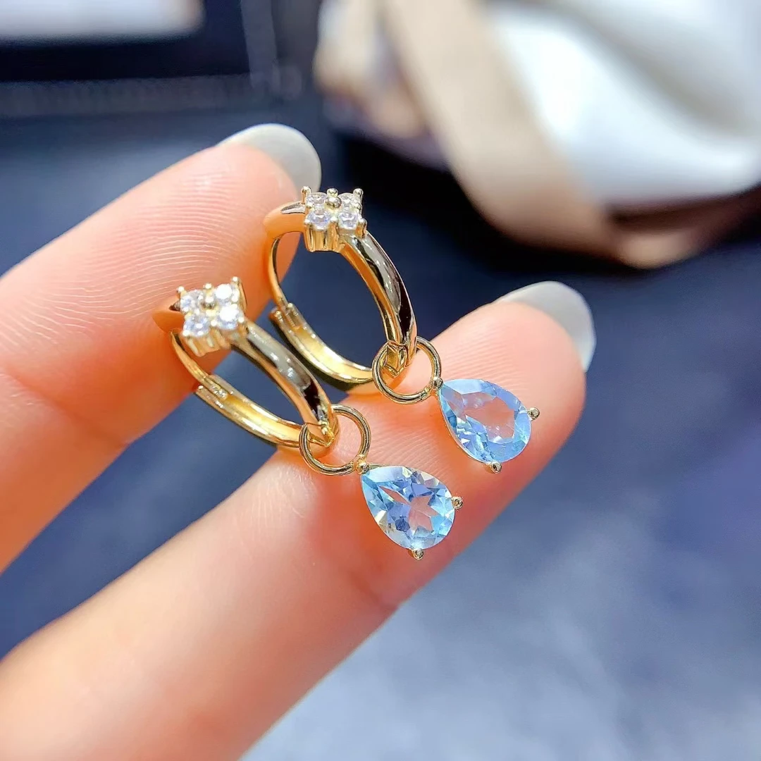 

Elegant 925 Silver Topaz Hoop Earrings for Party 5mm * 7mm VVS Grade Light Blue Topaz Earrings 18K Gold Plated Gemstone Jewelry