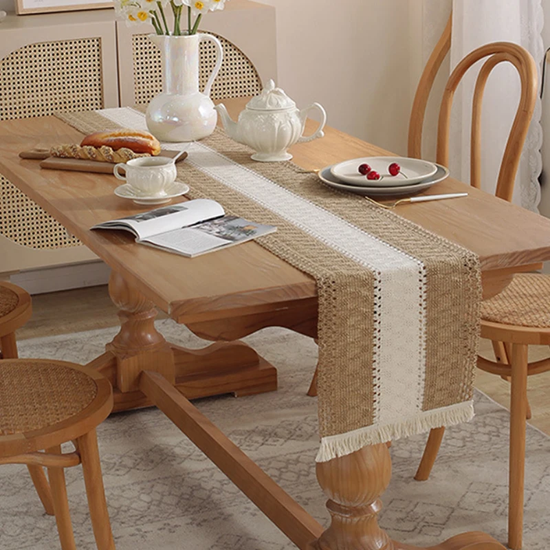 Simples luz luxo corredor de mesa algodão juta emenda estilo boêmio com borlas jantar decoração mesa casa