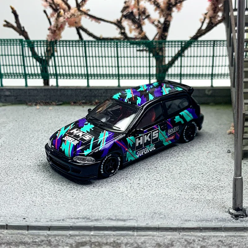 Diecast Model Car 1/64 Honda Civic EG6 HKS Car ModeI Honda Civic Sports Car Play Vehicles Original Box