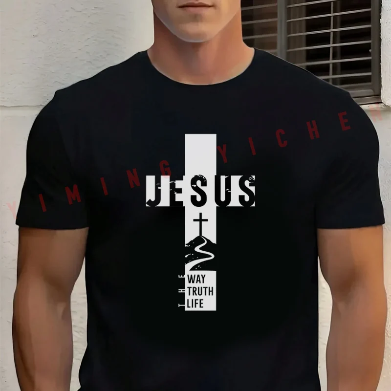 T-shirt d'été en coton pour hommes, motif Jesus The Way The Truth The Life, décontracté, à manches courtes, pour moto et cyclisme