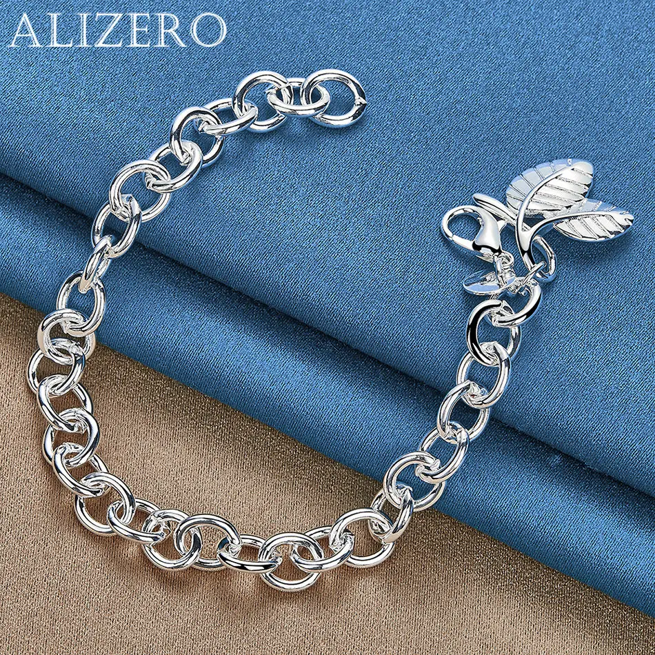 ALIZERO 925 Sterling Silver Leaves Bracelets For Women Men Charm Trend Birthday Gifts Fashion Party Fine Jewelry