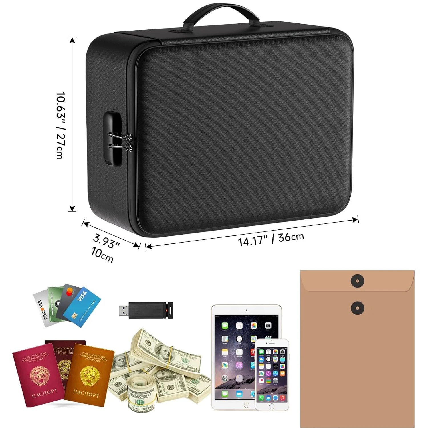 Fireproof Document Box with Lock,File Safe Bag for Home,Multi-Layer Important Document Organizer,Office Storage File Folder Box