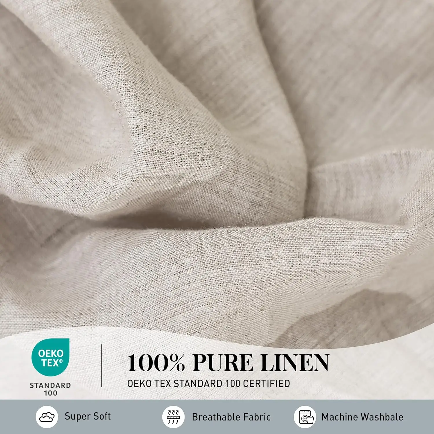 100% Washed Linen Sheet Set-King Size-Natural France Flax Bed Sheet Breathable,Ultra Soft,Farmhouse Bedding