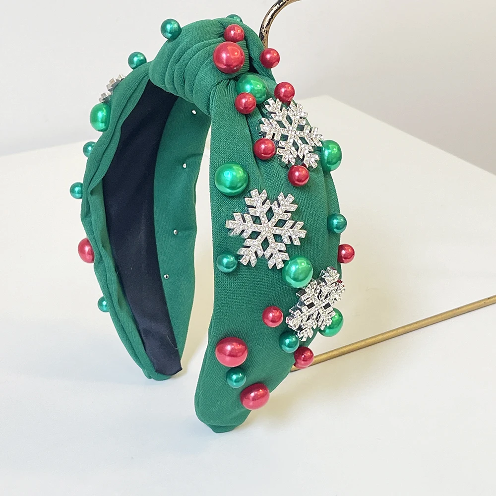 Christmas Green Pearl Snow Knot Hairband Headband Adult Hair Accessories Hair Jewley