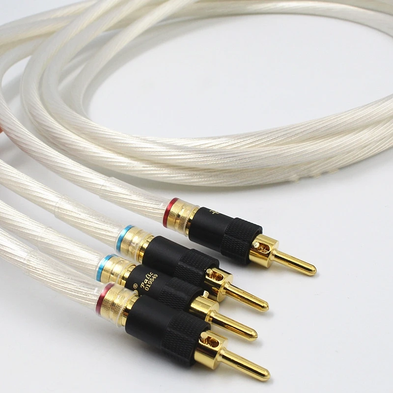 NEW 5N OCC Silver Plated HiFi Audio Interconnect Speaker with Gold Plated Banana Plug Cable