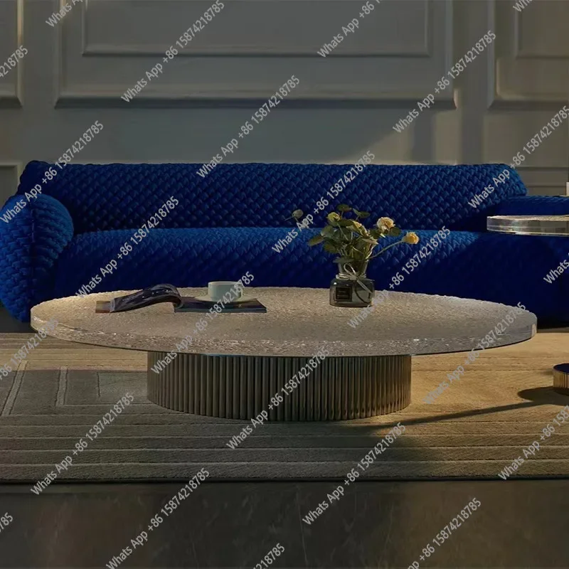 

MX Italian Light Luxury Round Coffee Table Modern Stainless Steel Transparent Crystal Acrylic Wave High-end Tea Table