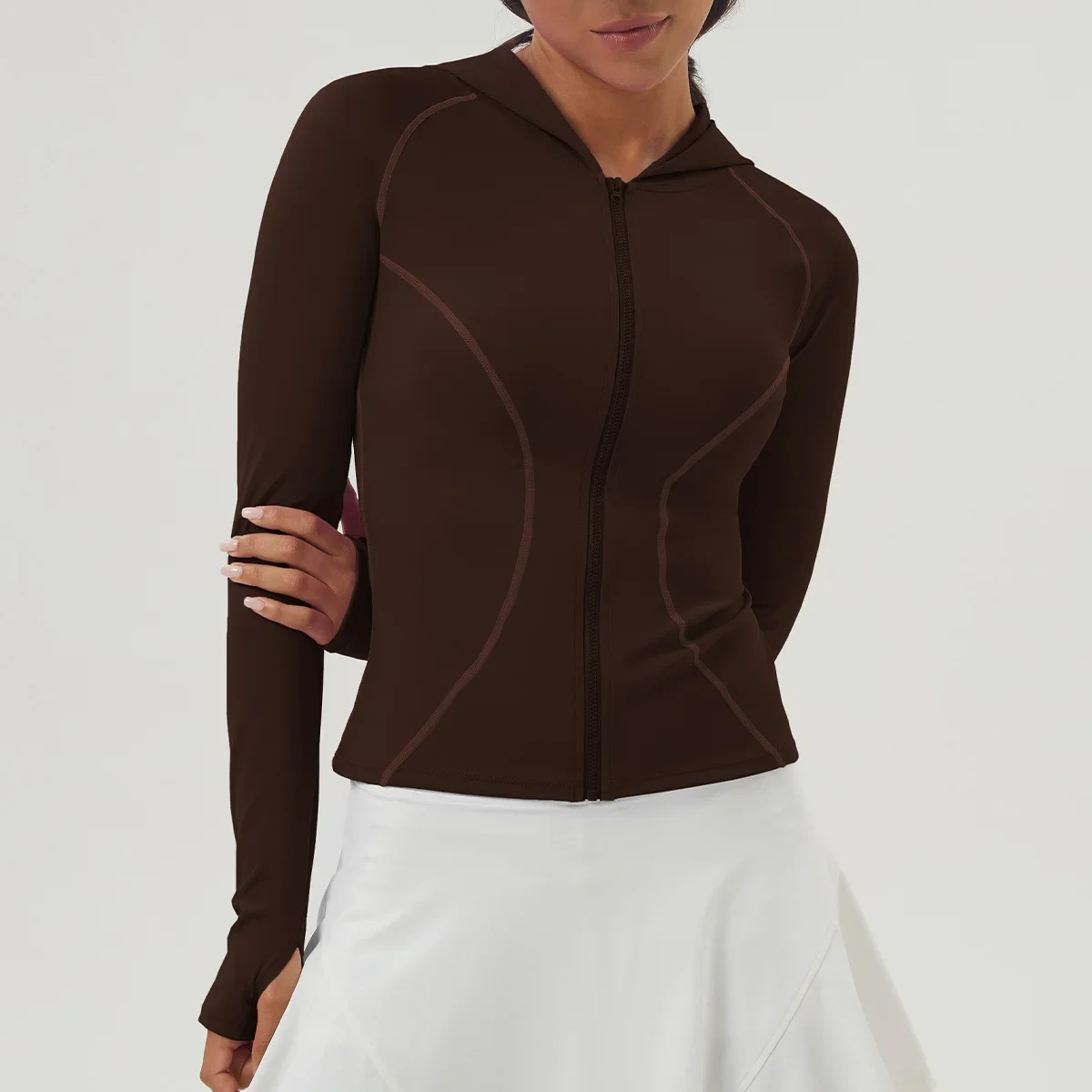 Женская уличная куртка для бега, однотонная приталенная толстовка с длинным рукавом на молнии, спортивная толстовка с капюшоном, женская дышащая одежда для тренировок