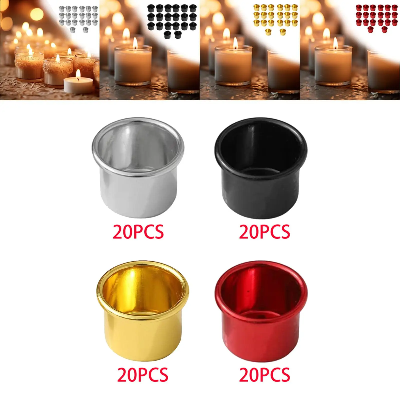 20x Candle Cup Candle Stand Ornament Metal Candlestick Candle Holder for Anniversary Christmas Thanksgiving Living Room Parties