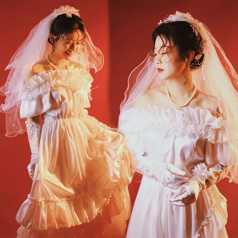 ชุดถ่ายภาพธีมเรโทรสำหรับสตูดิโอถ่ายภาพสตรี สไตล์ฮ่องกง สีขาว สำหรับงานแต่งงานแบบเรโทร